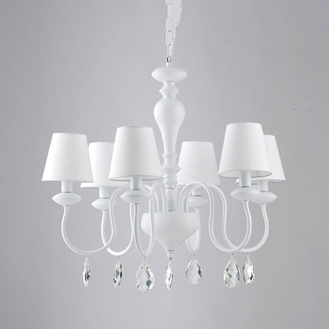 Sospensione 6 luci metallo bianco cristalli K9 paralume bianco 6XE14 non incl. ARTHUR Sospensione 6 luci metallo bianco cristalli K9 paralume bianco 6XE14 non incl. ARTHUR
